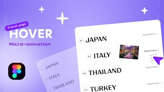 Travel cards hover Animation in Figma  Figma Microanimations  UI design animation 💜👌 [upl. by Eldwon]