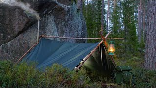 Solo Bushcraft Trip  Tarp Shelter Hot Tent [upl. by Naihtsirc706]