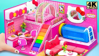 Make Pink Hello Kitty House with Pool from Polymer Clay and Cardboard ❤️ DIY Miniature House 71 [upl. by Rawden]