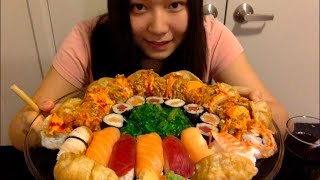 Eating Show Sushi plateunexpected ending Mukbang eng sub【吃播】寿司拼盘（结尾高能预警） [upl. by Nuaj]