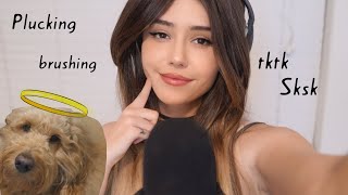 ASMR  CLOSE trigger words amp brushing my sweet doggy🐶 tktk sksk plucking 🥂 [upl. by Avlasor]