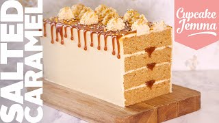 EPIC Salted Caramel Rectangular Layered Loaf Cake  Recipe amp How To  Cupcake Jemma [upl. by Uon674]