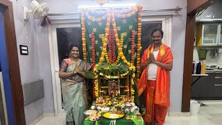 Rudrabhishekam Satyanarayana swamy pooja at my home Maha naivedyam Satyanarayana Rudrabhishekam [upl. by Helban547]