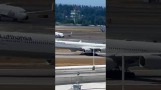 Lufthansa A340600 takeoff from SeaTac [upl. by Ahsieka129]