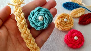 Super Easy Woolen Flower Making for Beginners Wool Thread Design Hand Embroidery Amazing Trick [upl. by Akerue866]