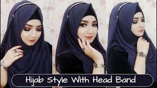 Hijab Style With Head Band 💜 Hair Band 💜 Head Accessories 💜 Full Coverage [upl. by Aidahs178]