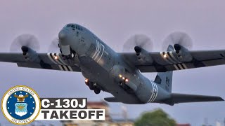 USAF C130J Hercules  STEEP Takeoff from Tanagra Airbase  AFW Airshow Display 4K Special Livery [upl. by Omor]