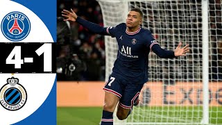 PSG vs Club brugge 41 Champion League Highlights Messi amp Mbappe Goals [upl. by Ahsratan543]