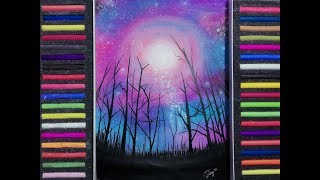 COMO PINTAR UN BOSQUE NOCTURNO  FÁCIL  TIZAS PASTEL [upl. by Wolf]