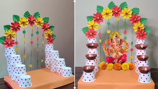 DIY Ganesh Chaturthi Decoration Ideas at Home  Ganapati Decoration  Pooja Decoration for Festivals [upl. by Nivad]