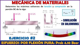 ESFUERZOS POR FLEXIÓN PURA  SIMULACIÓN EN SOLIDWORKS  Problema 410 BEER 6ta Edición [upl. by Cooke]