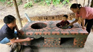 Outdoor wood stove from red brick and cement  Stove to save firewood  Chúc Tòn Bình [upl. by Kissee]