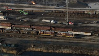 Doomed pair of locomotives Truck almost hits train and a slag pot dumps Ohio Central Railroad [upl. by Akcirahs]