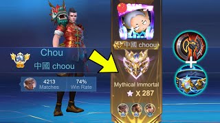 TOP GLOBAL CHOU SOLO RANK IMMORTAL NO EDIT FULL GAMEPLAY NO CUT NO EDIT  Mobile Legends [upl. by Arrais544]