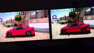 Forza Horizon 5 en Aorus Fo27q2 en la izquierda A la derecha Aorus FI27QP Rtx 4090 Full gráficos [upl. by Rozelle146]