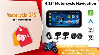 Portable 625 inch IP67 Waterproof Motorcycle GPS Navigation Wireless Carplay Android Auto DVR Drive [upl. by Anilegnave]