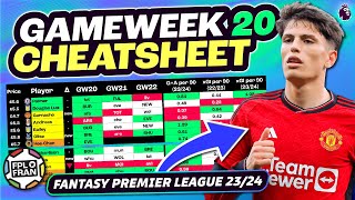 FPL GW20 CHEATSHEET amp Transfer Tips  Fantasy Premier League 202324 [upl. by Ientruoc]