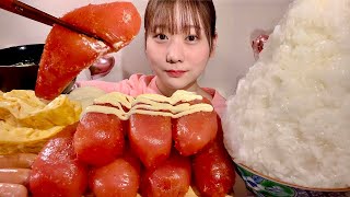 ASMR Mentaiko Cheese Omelette Sausage【Mukbang Eating Sounds】【English subtitles】 [upl. by Adriene181]