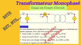 Transformateur Essai en CourtCircuit  Exercice dapplication [upl. by Schnurr]