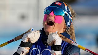 Therese Johaug Wins first gold medal of the 2022 Beijing Winter Olympics [upl. by Nilyac]