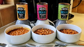 WOW NEW HEINZ BEANZ TIKKA JALFREZI amp VINDALOO Food Review [upl. by Bornie60]