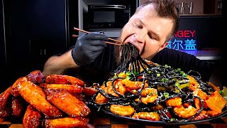 КРЫЛЫШКИ БАРБЕКЮ И ЧЕРНАЯ ЛАПША С КРЕВЕТКАМИ ASMR MUKBANG АСМР МУКБАНГ 먹방 大食い たべる [upl. by Zed]