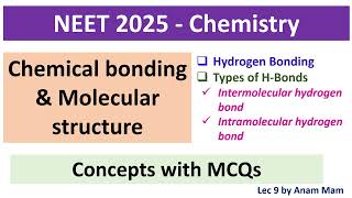 NEET 2025 Chemistry  Chemical bonding amp Molecular structure  Hydrogen Boning amp its Types  L 9 [upl. by Devin]