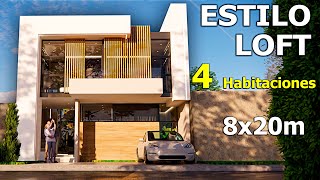 🏡MODERNA CASA en solo 8X20m I 4 Recámaras [upl. by Cramer]