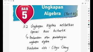 Bab 5 Tingkatan 1 part 4 Pendaraban dan pembahagian melibatkan ungkapan algebra dalam 1 sebutan [upl. by Bellda]