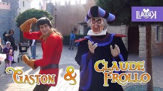 Walk with Gaston and Claude Frollo  Disney Villains in Fantasyland Disneyland Paris [upl. by Oitaroh]