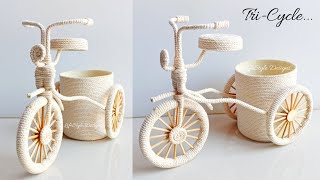 TriCycle Flower Vase  DIY Planter with Cotton rope  DIY Craft Decoration Ideas  Flower Vase [upl. by Ohs95]