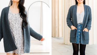 Oversized Waffle Crochet Pocket Cardigan  Free Pattern  Tutorial [upl. by Greiner192]