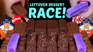 ASMR LEFTOVER DESSERT RACE MINI KITKAT ICE CREAM MALTESERS KINDER JOY CAKE BAR PURPLE ICE CREAM [upl. by Acenes691]