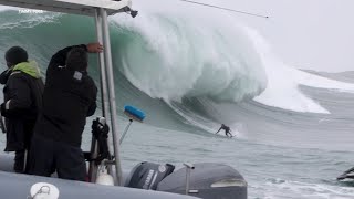 Mavericks Beach huge waves draw surfers from around the world [upl. by Deerdre514]