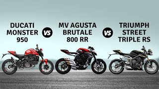 MV AGUSTA BRUTALE 800 RR VS DUCATI MONSTER 950 VS TRIUMPH STREET TRIPLE RS [upl. by Ilenay]