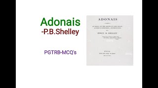 Adonais  P B ShelleyMCQsEnglish videos about pgtrb ugtrb net cbse [upl. by Herwick]