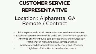 Customer Service Representative Alpharetta GA [upl. by Monroe]