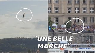 Une funambule française traverse Prague comme personne ne l’a jamais fait [upl. by Alikahs]