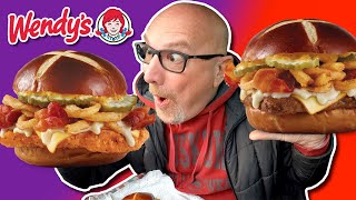 Wendys Pretzel Bacon Pub Cheeseburger VS Spicy Chicken Pretzel Bacon Pub Sandwich [upl. by Eahcim]