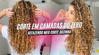 CORTE EM CAMADAS CABELO CACHEADO DO ZERO como faço meu corte sozinha em casa  por Jessica Melo [upl. by Ateekahs]