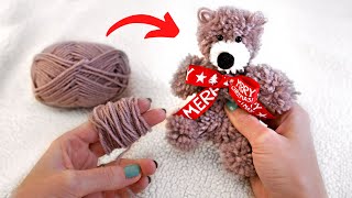 Easy Pom Pom Teddy Bear Making Idea  DIY Soft Toys  How to Make Yarn Teddy Bear 🐻 [upl. by Ellainad]