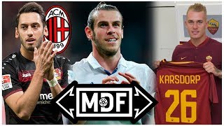 ¿CALHANOGLU al MILAN BALE se queda AS ROMA ficha a KARSDORP y más RUMORES  Mercado de Fichajes [upl. by Ahtiekal]