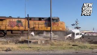 Unbelievable Moment  Texas Train Crash Caught on Camera  New York Post [upl. by Nahguav]