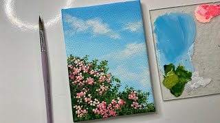 Easy flower painting cloud painting technique acrylic painting tutorial for beginners [upl. by Oren]