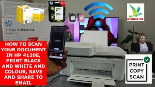 HOW TO SCAN YOUR DOCUMENT IN HP 4120E PRINT BLACK AND WHITE AND COLOUR SAVE AND SHARE TO EMAIL [upl. by Orimlede]