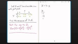 Variance of the Difference of two Jointly Distributed Discrete Random Variables [upl. by Bruell]