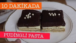 KAKAOLU PUDİNGLİ PASTA TARİFİ  10DKDA KAKOLU MUZLU PASTA [upl. by Cirnek]