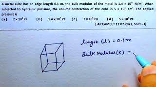 Elasticity  Physics  Class 11  Pyq mechanical properties of solids  A metal cube has Neet Jee [upl. by Eeliah255]