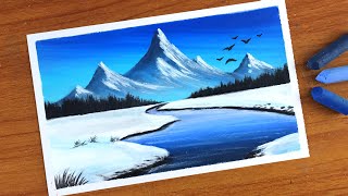 Simple Oil Pastel Winter landscape painting for beginners  Oil Pastel Drawing Winter [upl. by Eaver]