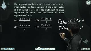 The apparent coefficient of expansion of a liquid when heated in a brass vessel is X and when he [upl. by Einalam]